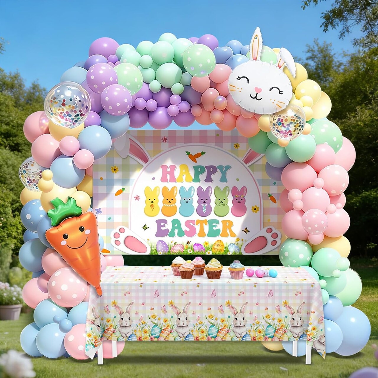 138pcs Easter Balloon Arch Kit Happy Easter Colorful Party Decoration Rainbow Balloon Garland Kit for Bunny Baby Shower Spring Birthday Party Decoration